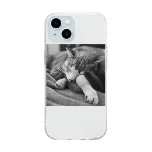 モノクロ猫 Soft Clear Smartphone Case