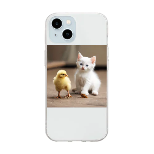 子猫とひよこ Soft Clear Smartphone Case