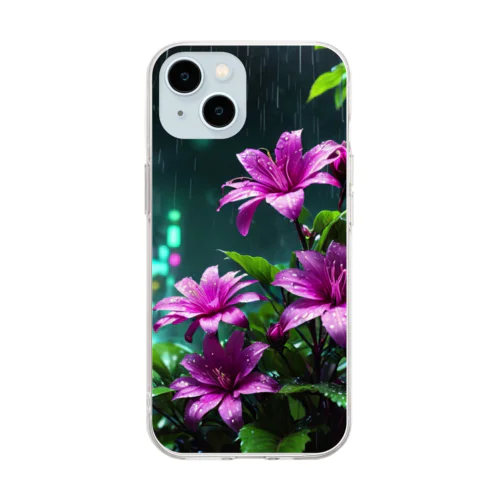 雨に打たれる花 Soft Clear Smartphone Case