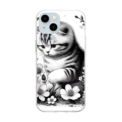 春の子猫のスコティッシュフォールド Soft Clear Smartphone Case