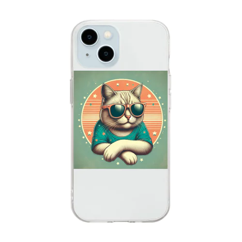 サングラスをかけた猫 Soft Clear Smartphone Case