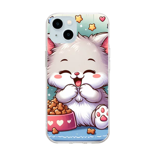 仔猫のお食事time🩷 ̖́- Soft Clear Smartphone Case