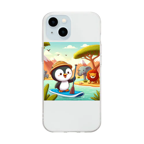 旅するペンギン　アフリカ　サファリSUP！ Soft Clear Smartphone Case