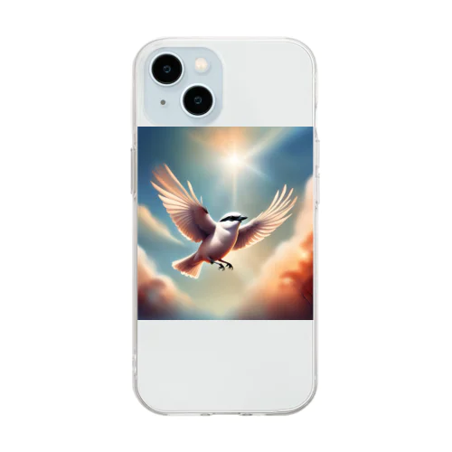 明るい 天空で 自由に 飛ぶ 白い モズ Soft Clear Smartphone Case
