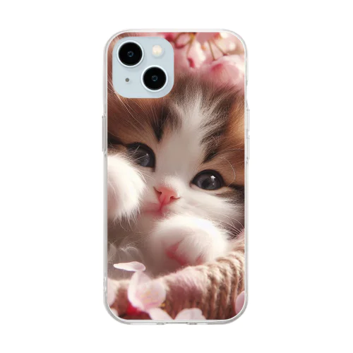 桜と子猫 Soft Clear Smartphone Case