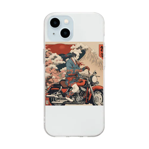 バイクに乗った浮世絵男性 Soft Clear Smartphone Case