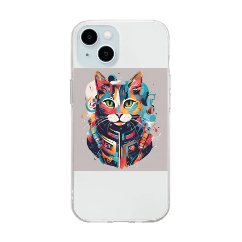 クリエイティブな猫 Soft Clear Smartphone Case