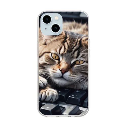 猫とキーボード Soft Clear Smartphone Case