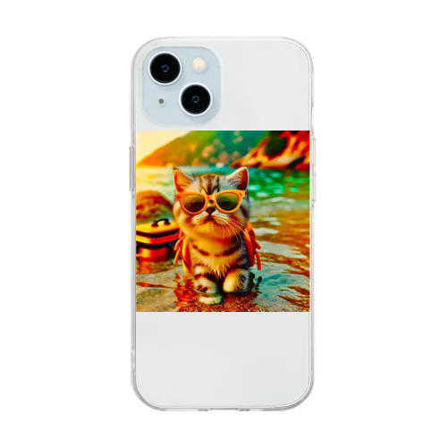 かわいい猫のイラストグッズ Soft Clear Smartphone Case