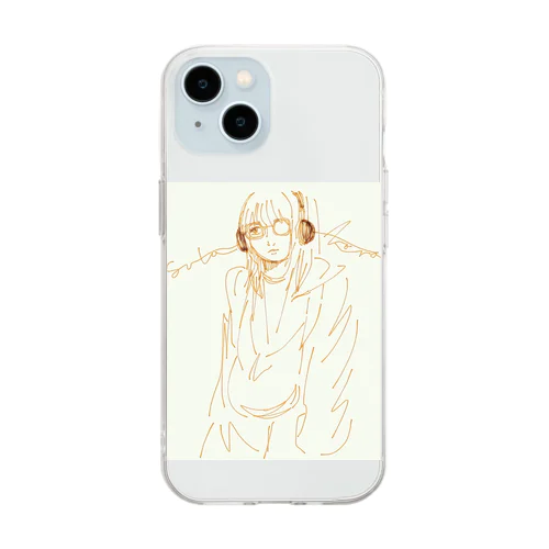 ヘッドフォン女子（線） Soft Clear Smartphone Case