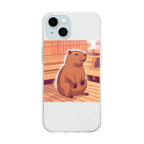 カピパラサウナ② Soft Clear Smartphone Case