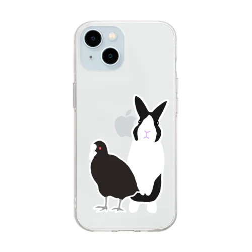 ダッチうさぎ(立)とオオバン(C) Soft Clear Smartphone Case