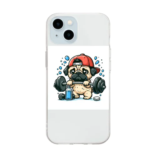 筋トレ パグ Soft Clear Smartphone Case