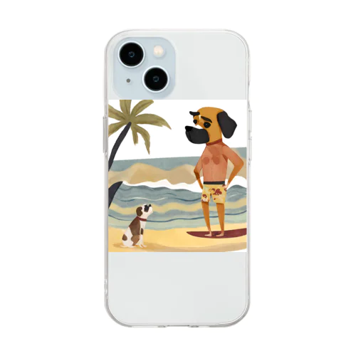 ボクサー犬？サーファー？ Soft Clear Smartphone Case