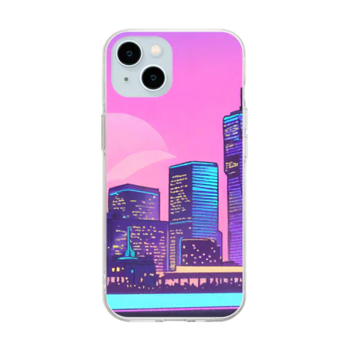 ネオンカラーで輝く都市3 Soft Clear Smartphone Case