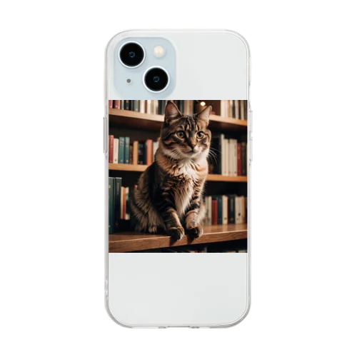 書斎にたたずむ猫 Soft Clear Smartphone Case