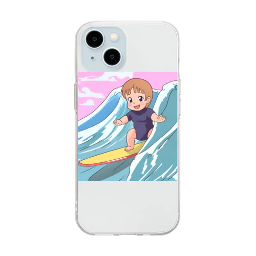 赤ちゃん　サーフィン Soft Clear Smartphone Case