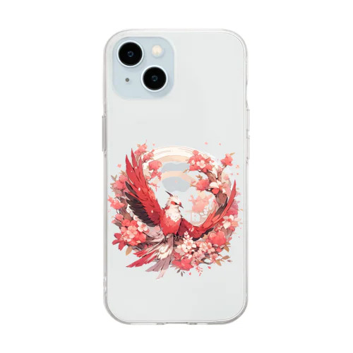 桜と紅鳥 Soft Clear Smartphone Case