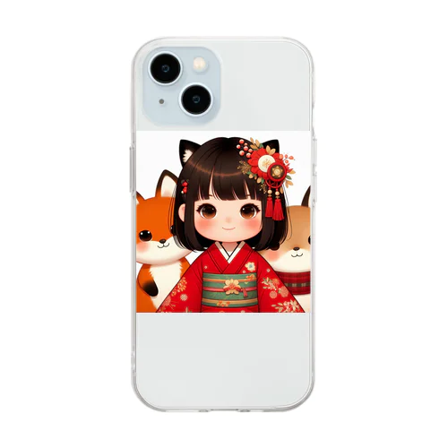 狐娘とかわいい狐 Soft Clear Smartphone Case