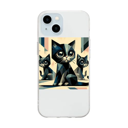 黒猫　キュビズム01 Soft Clear Smartphone Case