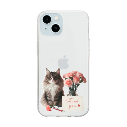 猫とカーネーション Soft Clear Smartphone Case