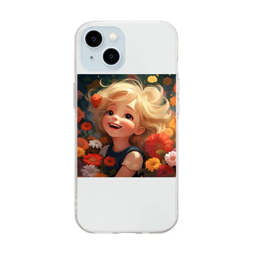 花に囲まれて幸せいっぱいの少女　なでしこ1478 Soft Clear Smartphone Case