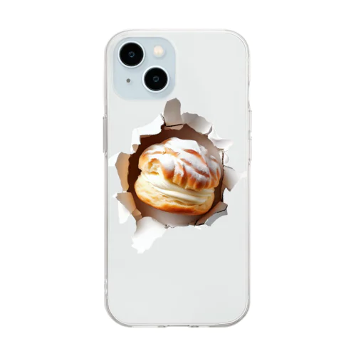 飛び出すシュークリーム Soft Clear Smartphone Case