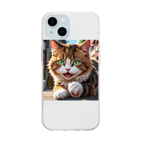 何かしようとしてる猫 Soft Clear Smartphone Case