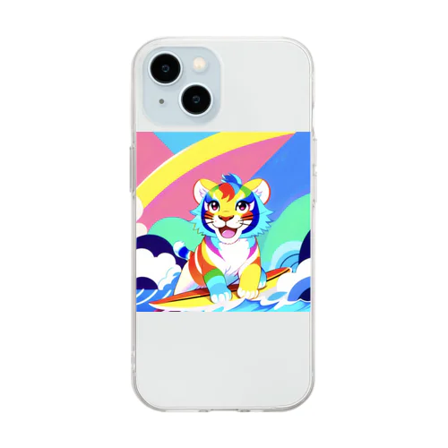 カラフルタイガーちゃんのサーフィン Soft Clear Smartphone Case