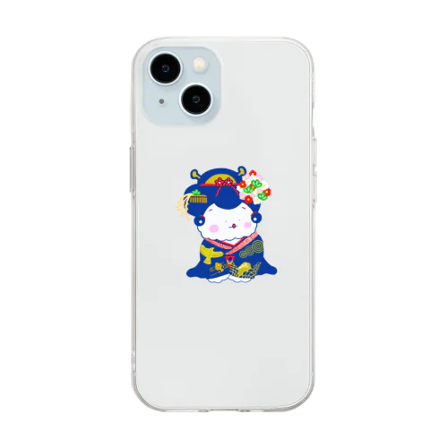 舞妓さん(紺) Soft Clear Smartphone Case