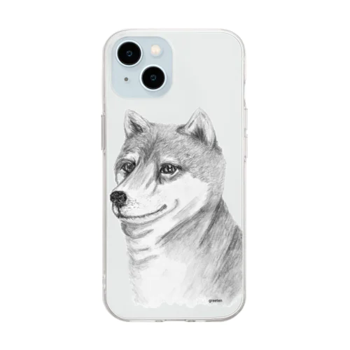 柴犬　モノクロアート犬 Soft Clear Smartphone Case