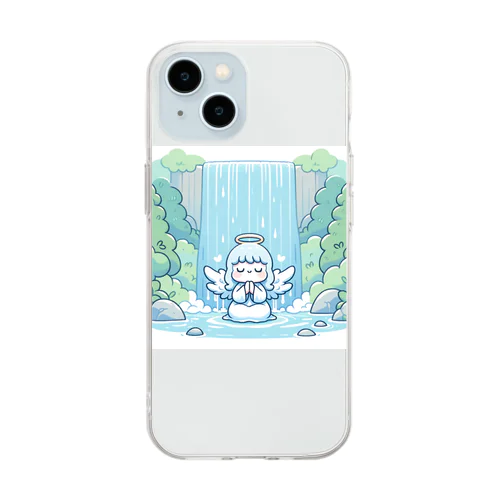 滝にうたれる天使ちゃん Soft Clear Smartphone Case