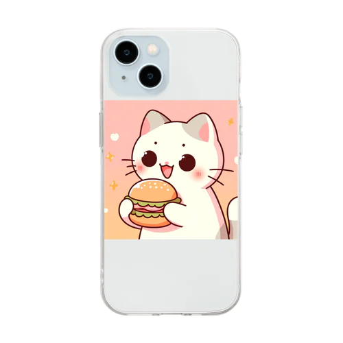 ハンバーガー好きな猫ちゃん Soft Clear Smartphone Case