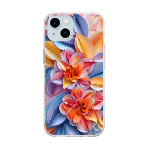 デジタル３D春の花柄紙細工風アート Soft Clear Smartphone Case