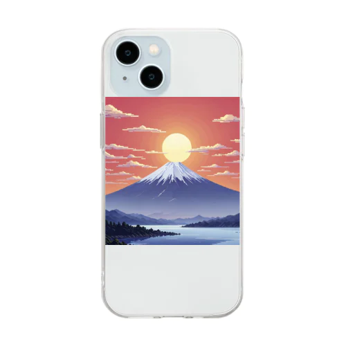 ドット絵の朝日 Soft Clear Smartphone Case