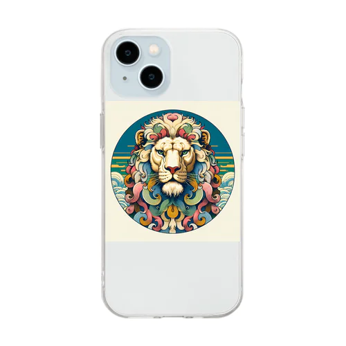 浮世絵風　ライオン（顔）"Ukiyo-e style lion (face)."  "浮世繪風格的獅子（臉）。" Soft Clear Smartphone Case