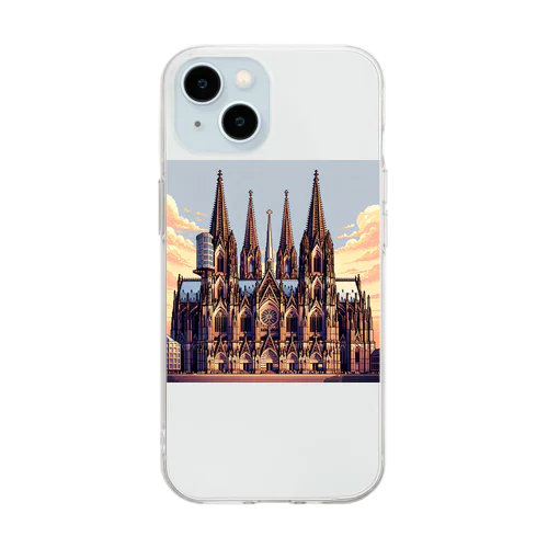 ケルン大聖堂（pixel art） Soft Clear Smartphone Case