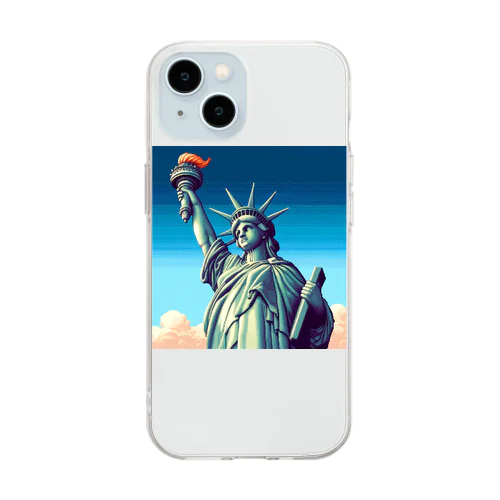 自由の女神像（pixel art） Soft Clear Smartphone Case
