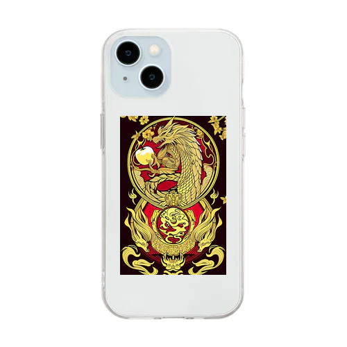 金運上昇金のリンゴと龍 Soft Clear Smartphone Case