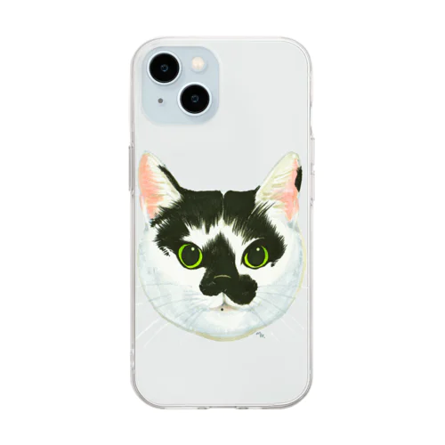 ねこさんのお顔（白黒ねこ） Soft Clear Smartphone Case