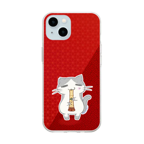 ひのもとにゃんこ®️ 尺八 / 臙脂 Soft Clear Smartphone Case