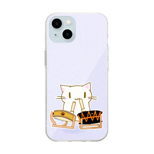 ひのもとにゃんこ®️ 太鼓 / 桃藤 Soft Clear Smartphone Case