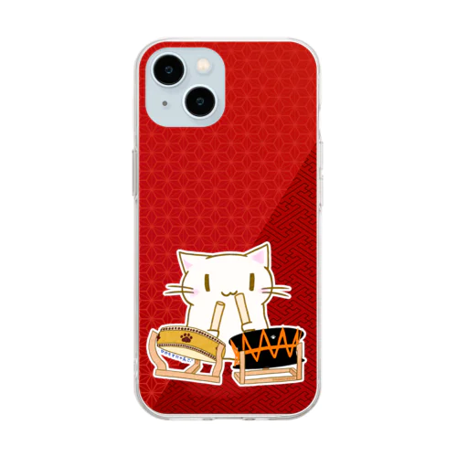 ひのもとにゃんこ®️ 太鼓 / 臙脂 Soft Clear Smartphone Case