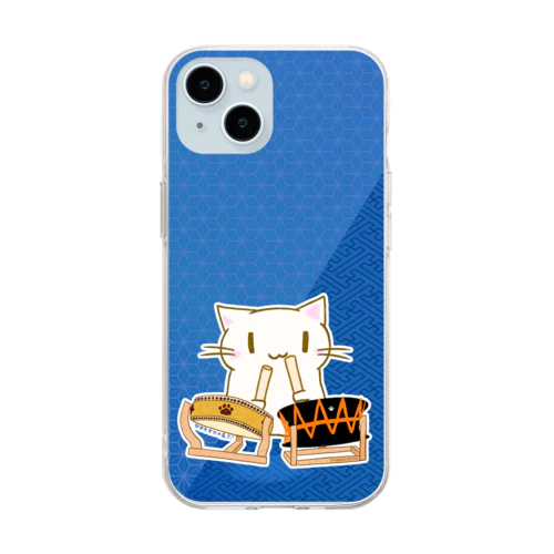 ひのもとにゃんこ®️ 太鼓 / 瑠璃 Soft Clear Smartphone Case