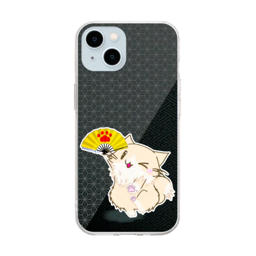 ひのもとにゃんこ®️ 手踊り / 黒檀 Soft Clear Smartphone Case