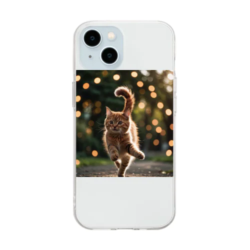 ぴょんと跳ねる猫 Soft Clear Smartphone Case