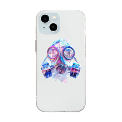 gasmask girl ロゴ Soft Clear Smartphone Case