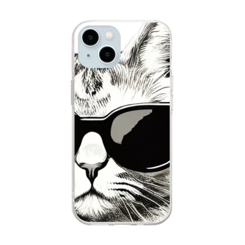 Monochrome Cat Shades ソフトクリアスマホケース