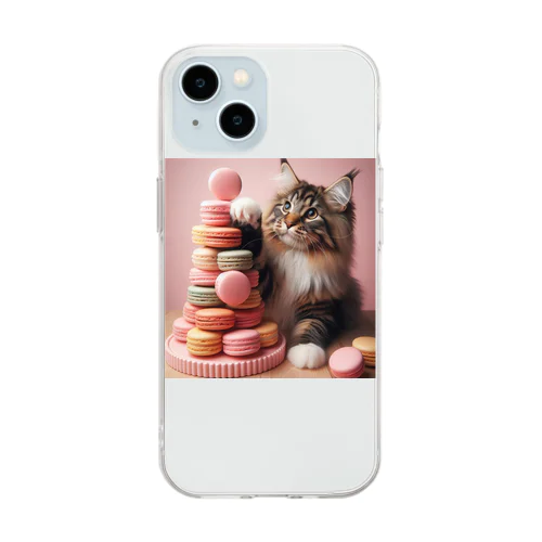 猫とマカロン Soft Clear Smartphone Case