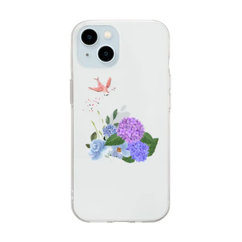 紫陽花とカッコウの舞 Soft Clear Smartphone Case